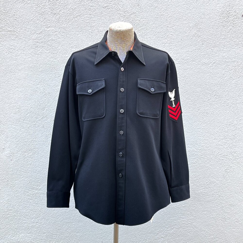 Vintage 70s Men's U.S. Navy Officers Utility Shirt Photographer's Mate X Large - Picture 3 of 8